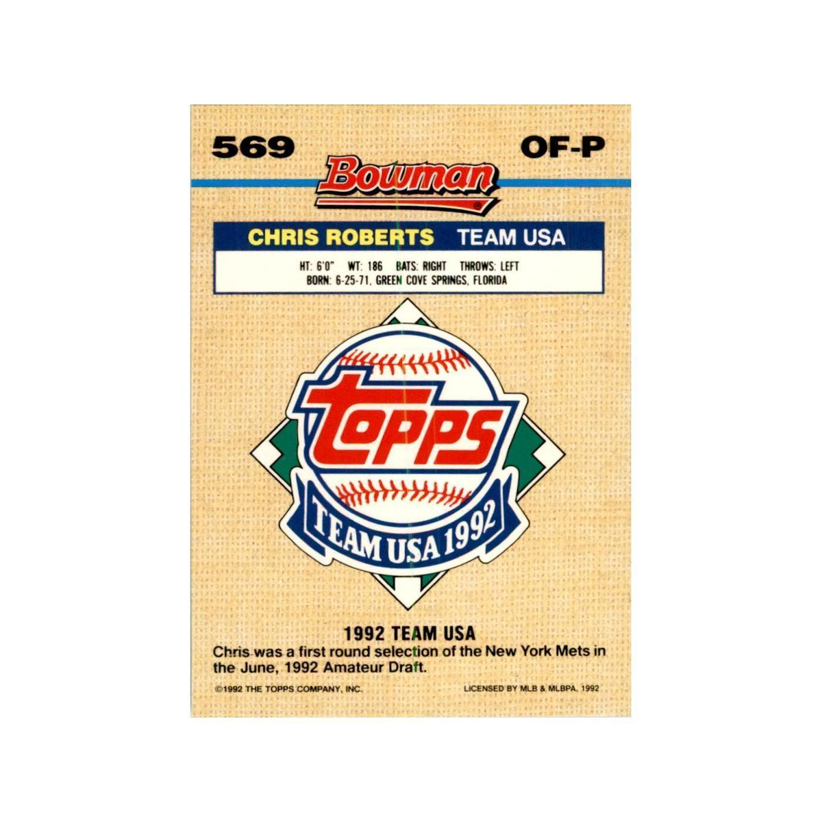 1992 Bowman Chris Roberts Baseball Cards #569
