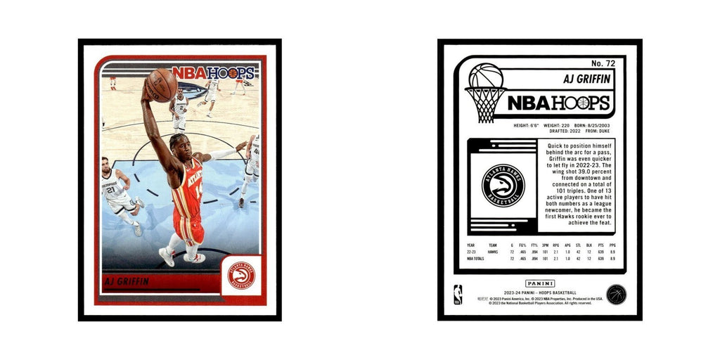 AJ Griffin 2023 NBA Hoops #72 Atlanta Hawks Basketball Card NM