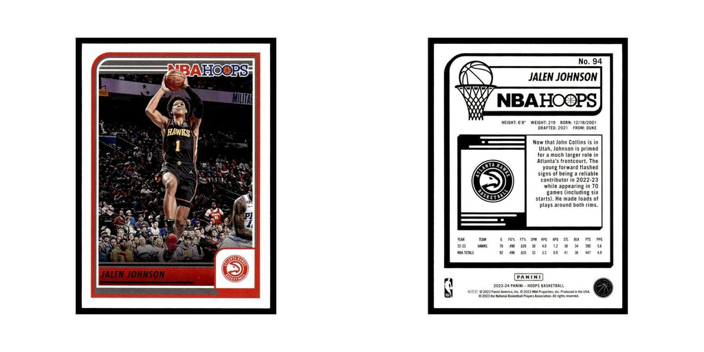 Jalen Johnson 2023 NBA Hoops #94 Atlanta Hawks Basketball Card NM