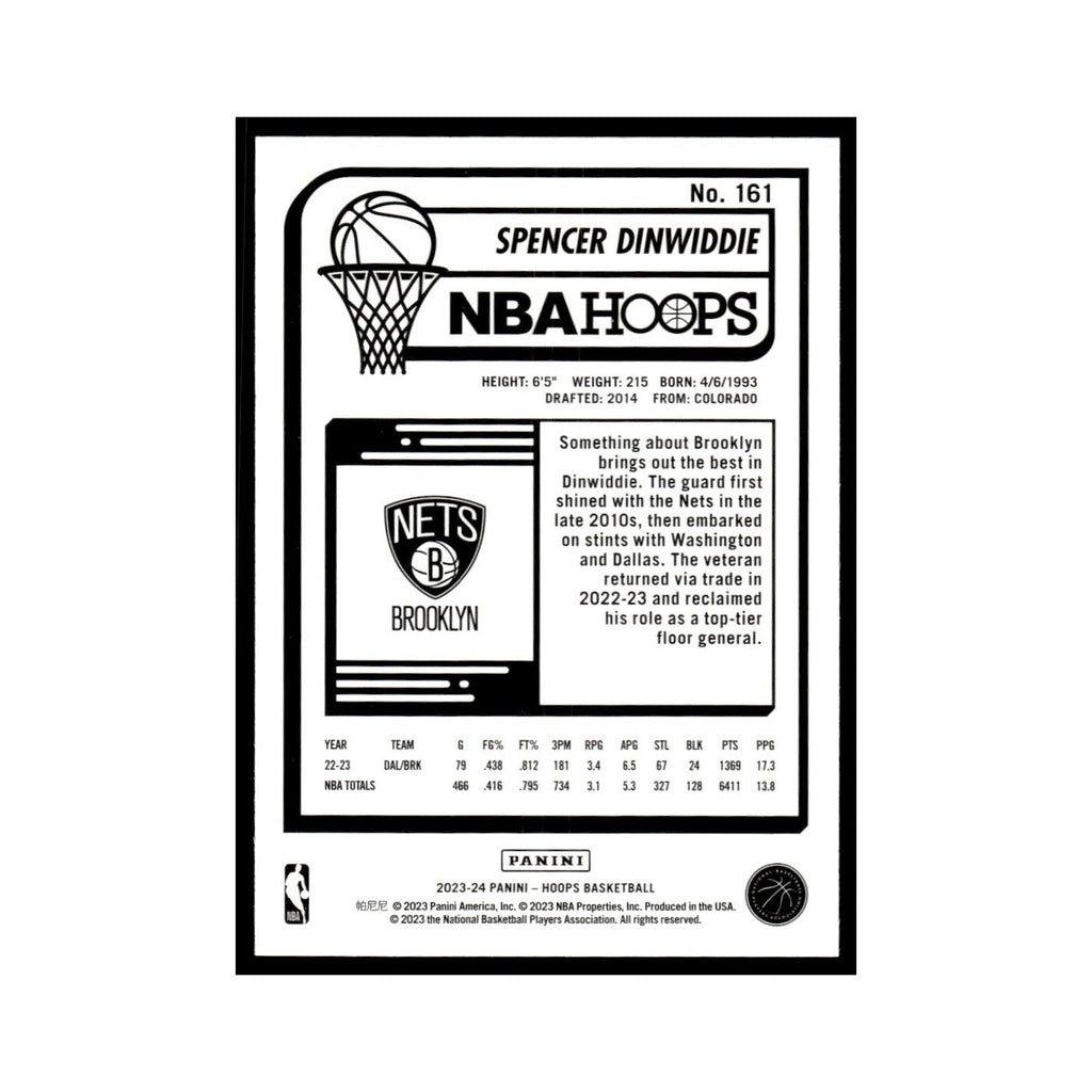 Spencer Dinwiddie 2023 NBA Hoops #161 Brooklyn Nets Basketball Card NM