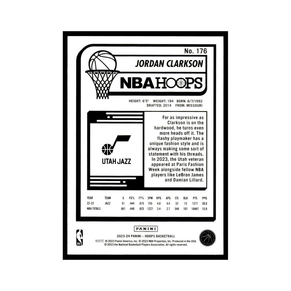 Jordan Clarkson 2023 NBA Hoops #176 Utah Jazz Basketball Card NM