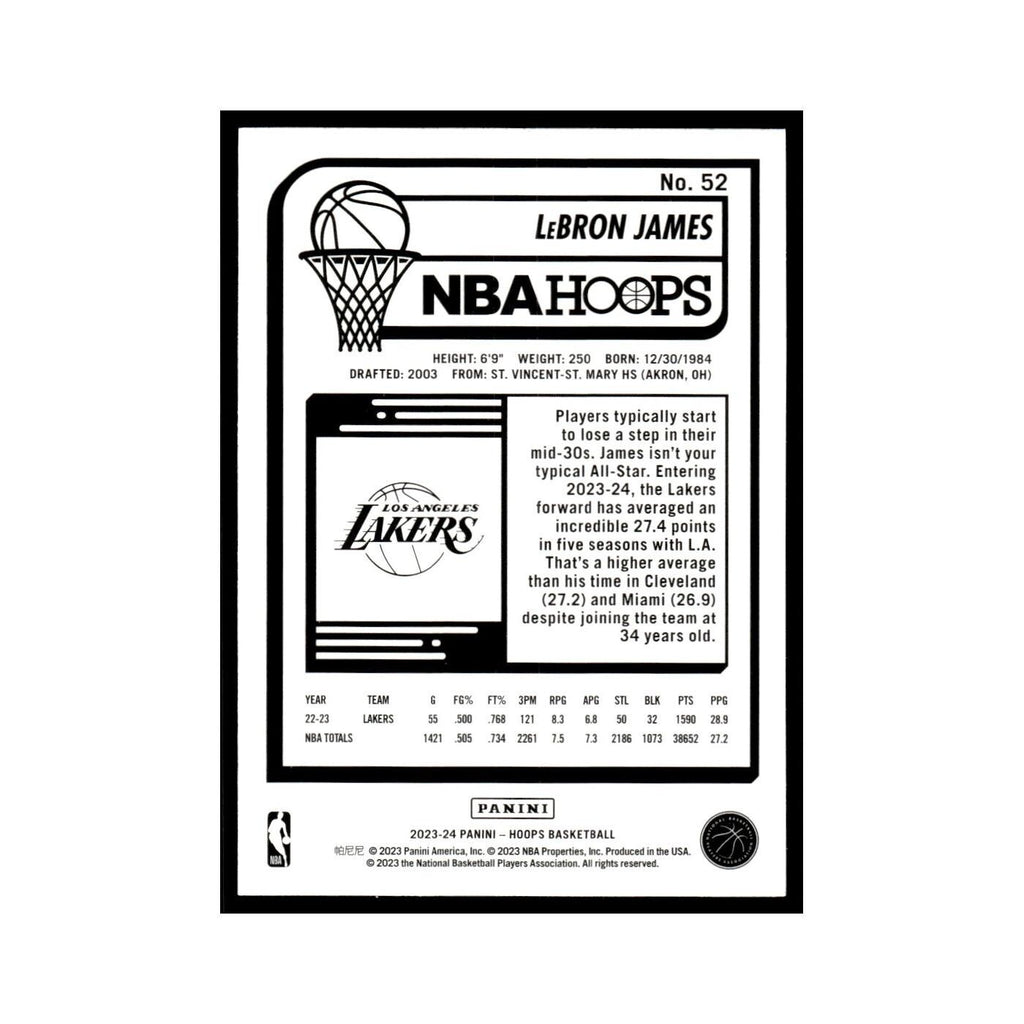 LeBron James 2023 NBA Hoops #52 Los Angeles Lakers Basketball Card NM