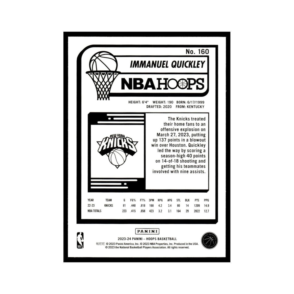 Immanuel Quickley 2023 NBA Hoops #160 New York Knicks Basketball Card NM
