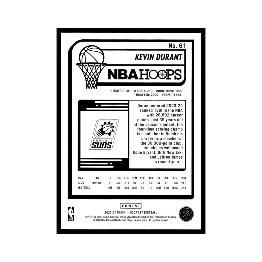 Kevin Durant 2023 NBA Hoops #61 Phoenix Suns Basketball Card NM