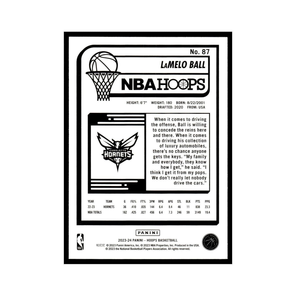 LaMelo Ball 2023 NBA Hoops #87 Charlotte Hornets Basketball Card NM