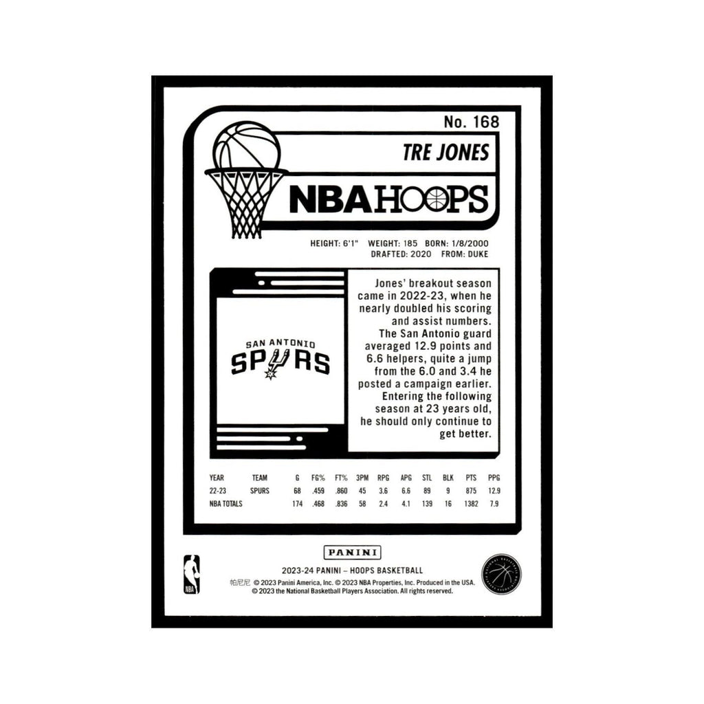 Tre Jones 2023 NBA Hoops #168 San Antonio Spurs Basketball Card NM