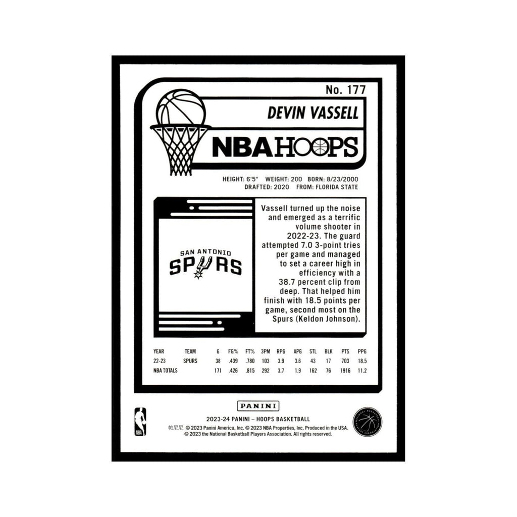 Devin Vassell 2023 NBA Hoops #177 San Antonio Spurs Basketball Card NM