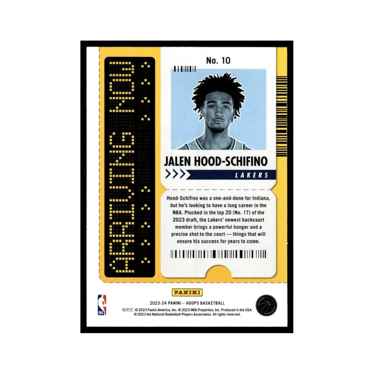 Jalen Hood Schifino 2023 NBA Hoops #10 Los Angeles Lakers Basketball Card NM