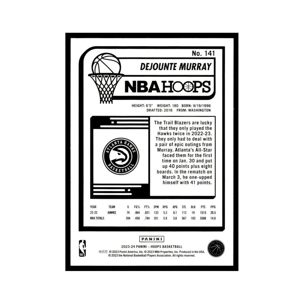 Dejounte Murray 2023 NBA Hoops #141 Atlanta Hawks Basketball Card NM