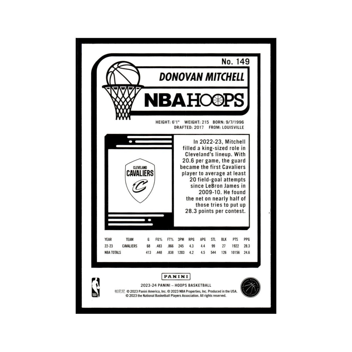 Donovan Mitchell 2023 NBA Hoops #149 Cleveland Cavaliers Basketball Card NM