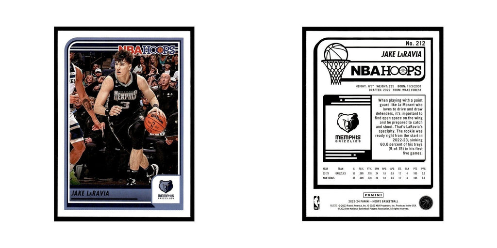 Jake LaRavia 2023 NBA Hoops #212 Memphis Grizzlies Basketball Card NM