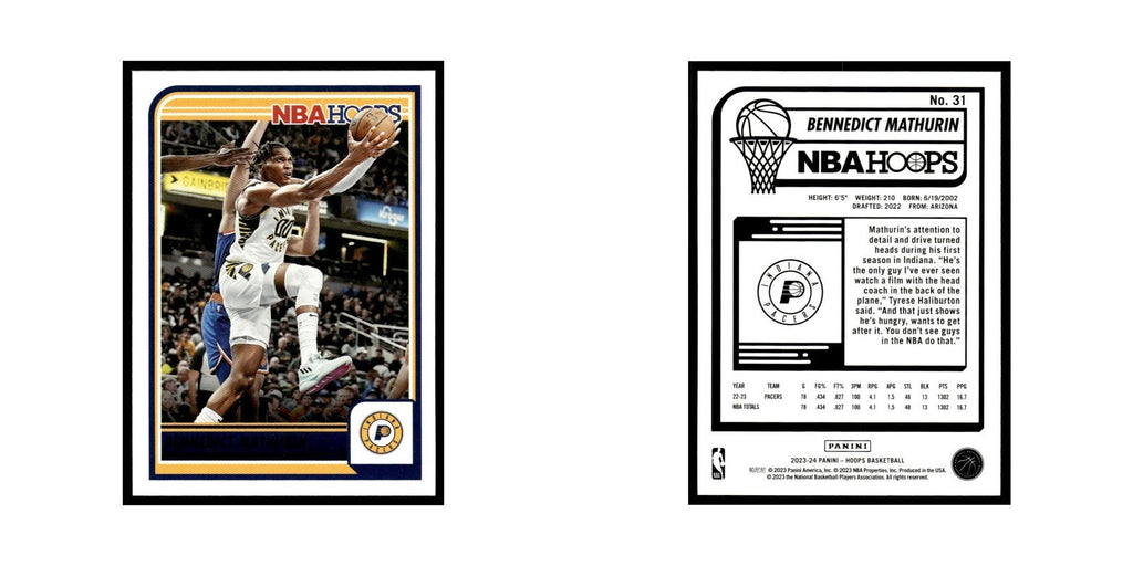 Bennedict Mathurin 2023 NBA Hoops #31 Indiana Pacers Basketball Card NM