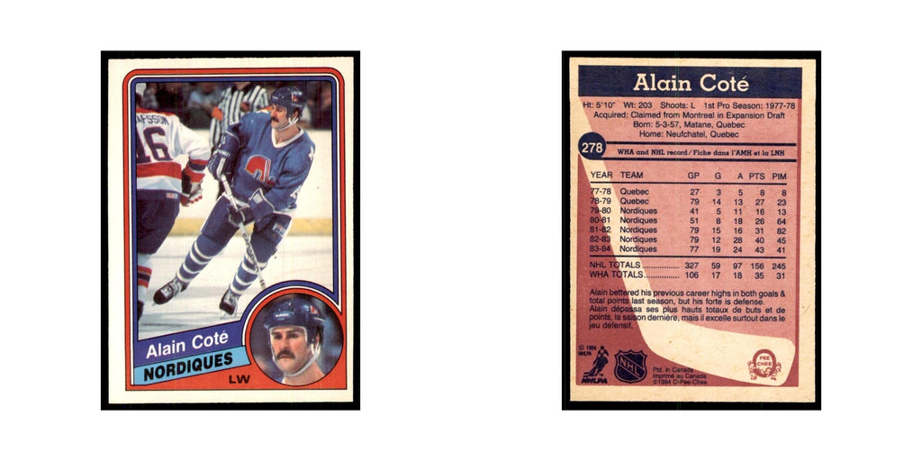 1984 O-Pee-Chee Alain Cote Quebec Nordiques #278