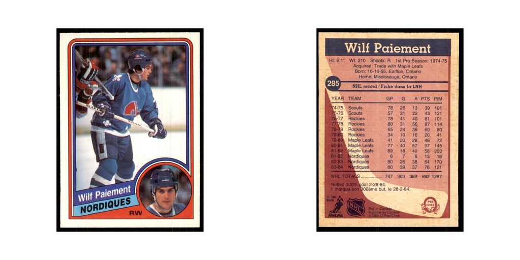 1984 O-Pee-Chee Wilf Paiement Quebec Nordiques #285