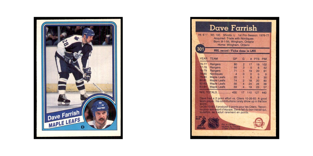 1984 O-Pee-Chee Dave Farrish Toronto Maple Leafs #301