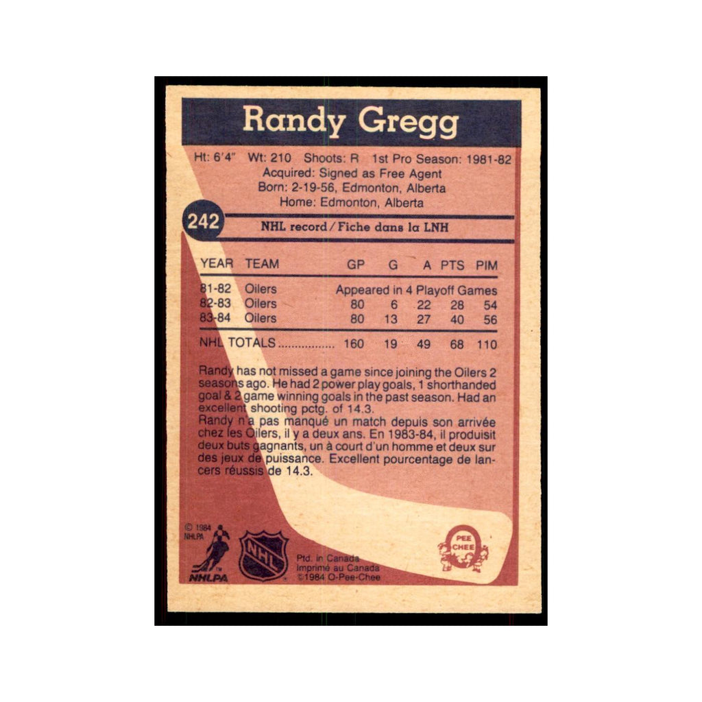 1984 O-Pee-Chee Randy Gregg Edmonton Oilers #242