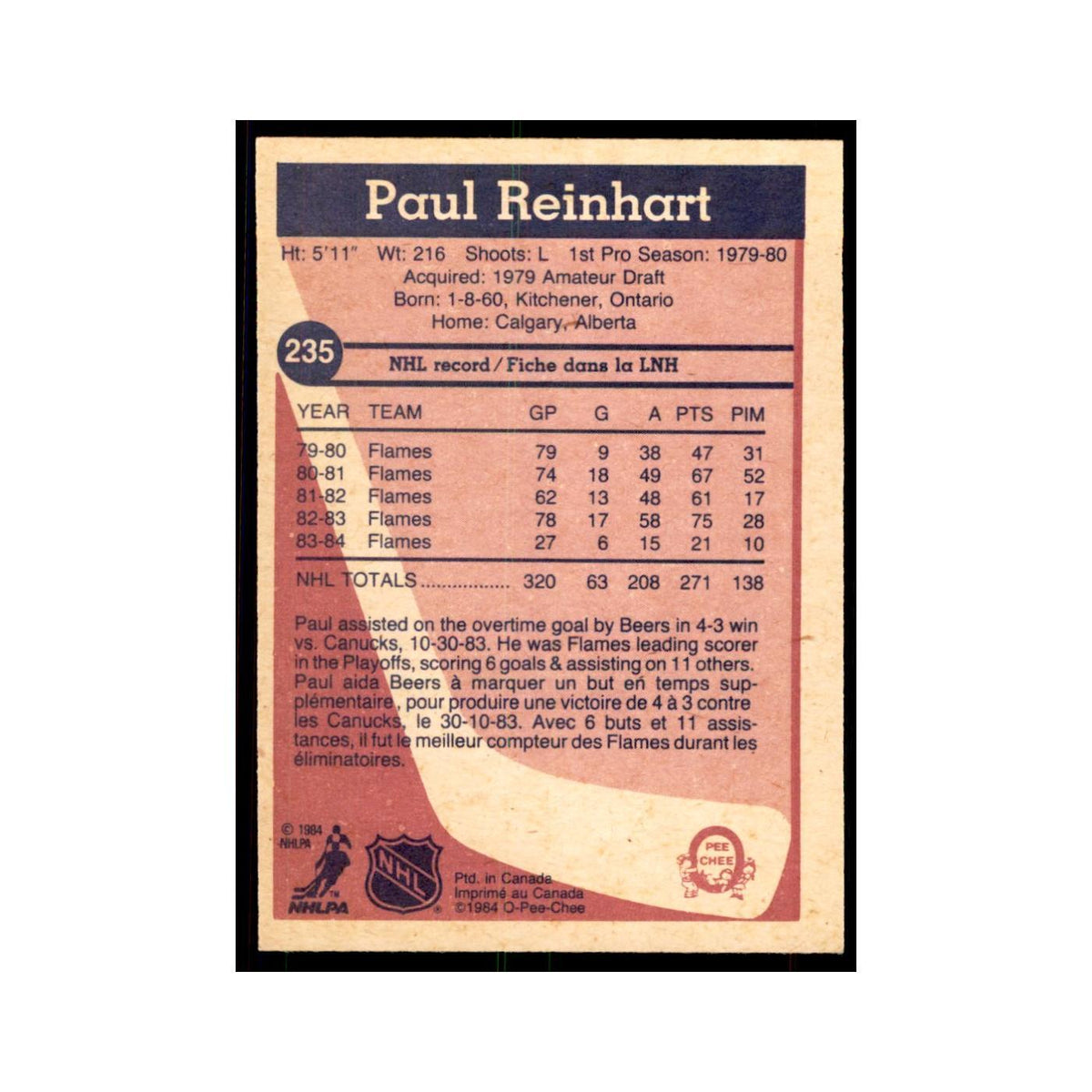 1984 O-Pee-Chee Paul Reinhart Calgary Flames #235