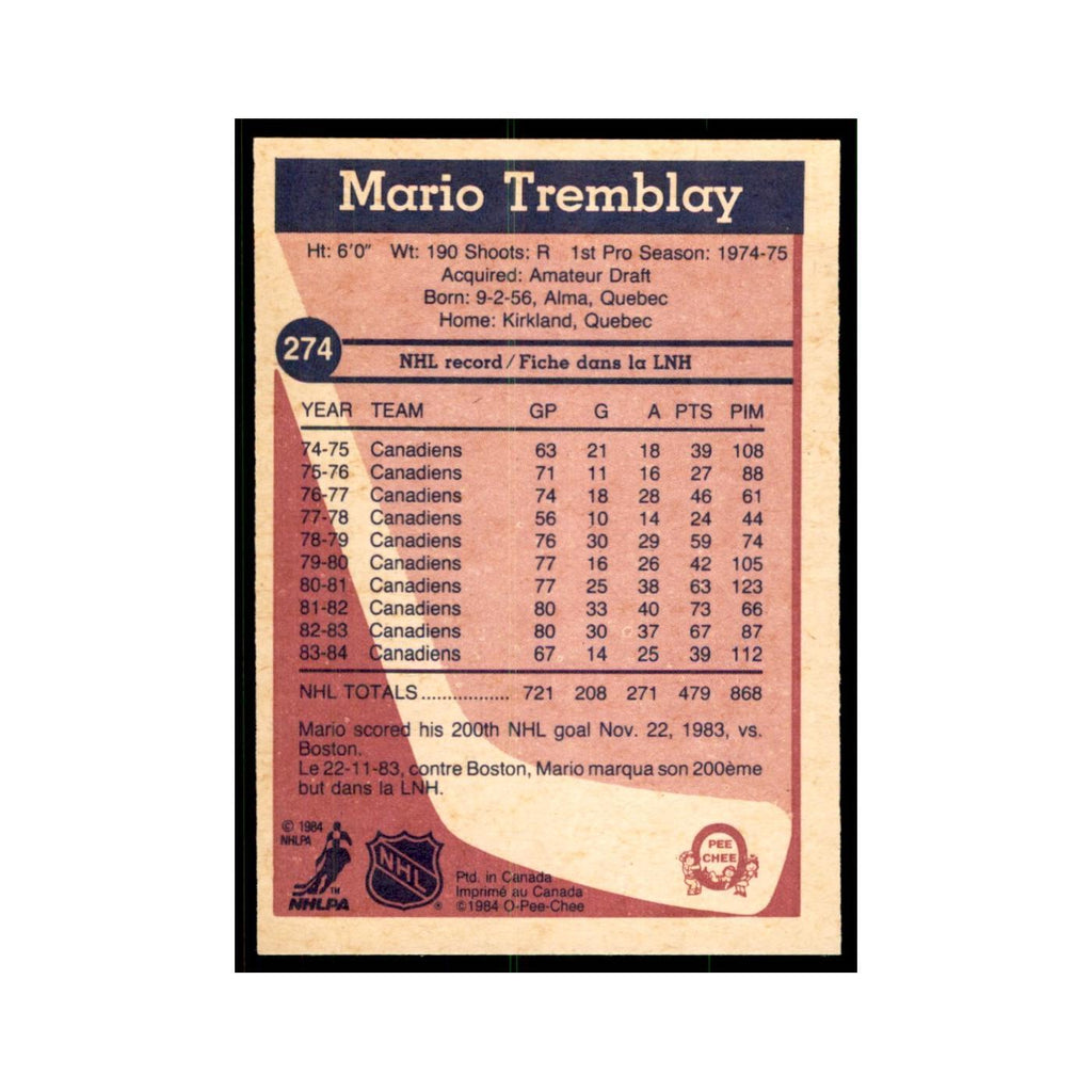 1984 O-Pee-Chee Mario Tremblay Montreal Canadiens #274