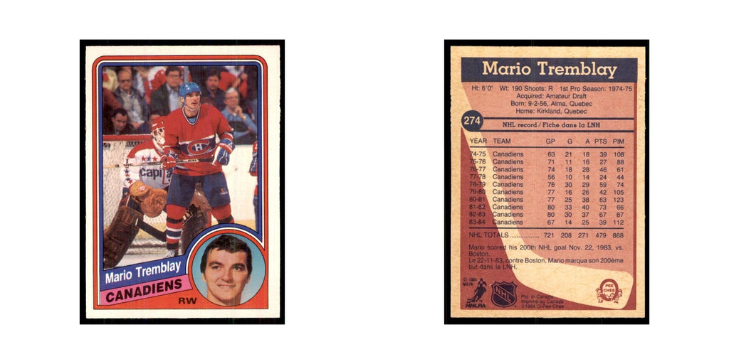 1984 O-Pee-Chee Mario Tremblay Montreal Canadiens #274