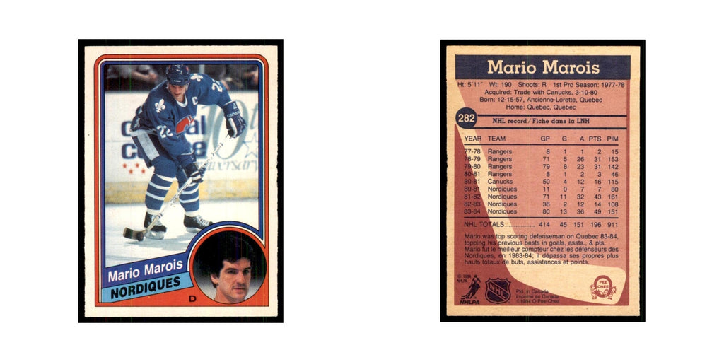 1984 O-Pee-Chee Mario Marois Quebec Nordiques #282