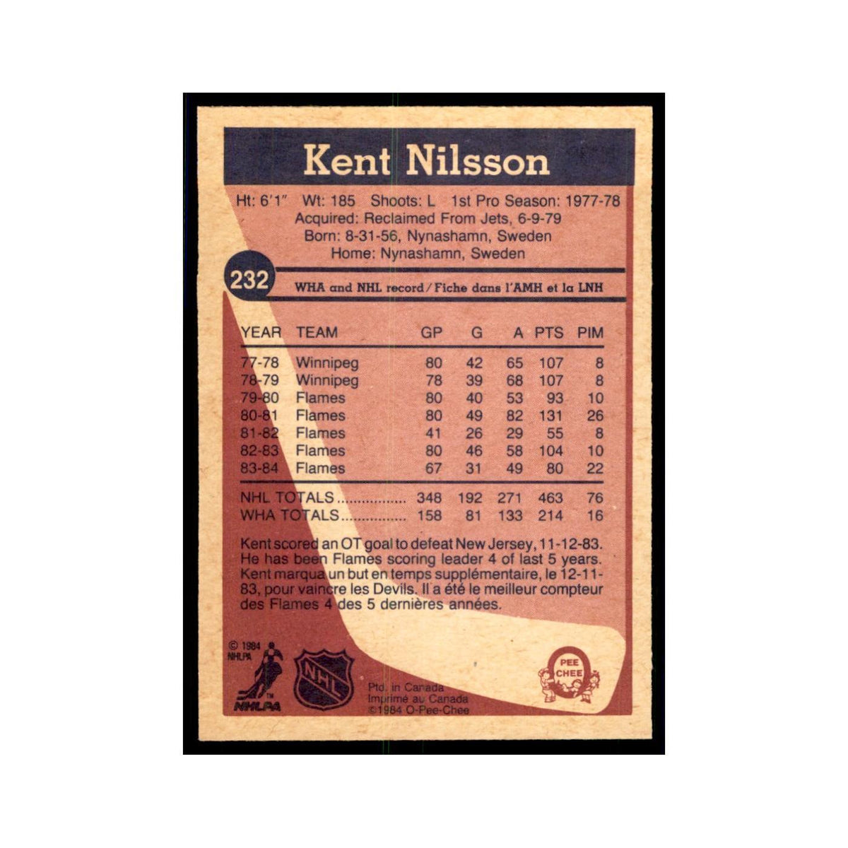 1984 O-Pee-Chee Kent Nilsson Calgary Flames #232