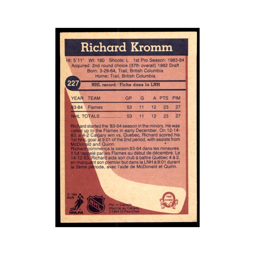1984 O-Pee-Chee Richard Kromm RC Calgary Flames #227
