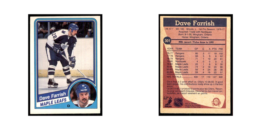 1984 O-Pee-Chee Dave Farrish Toronto Maple Leafs #301