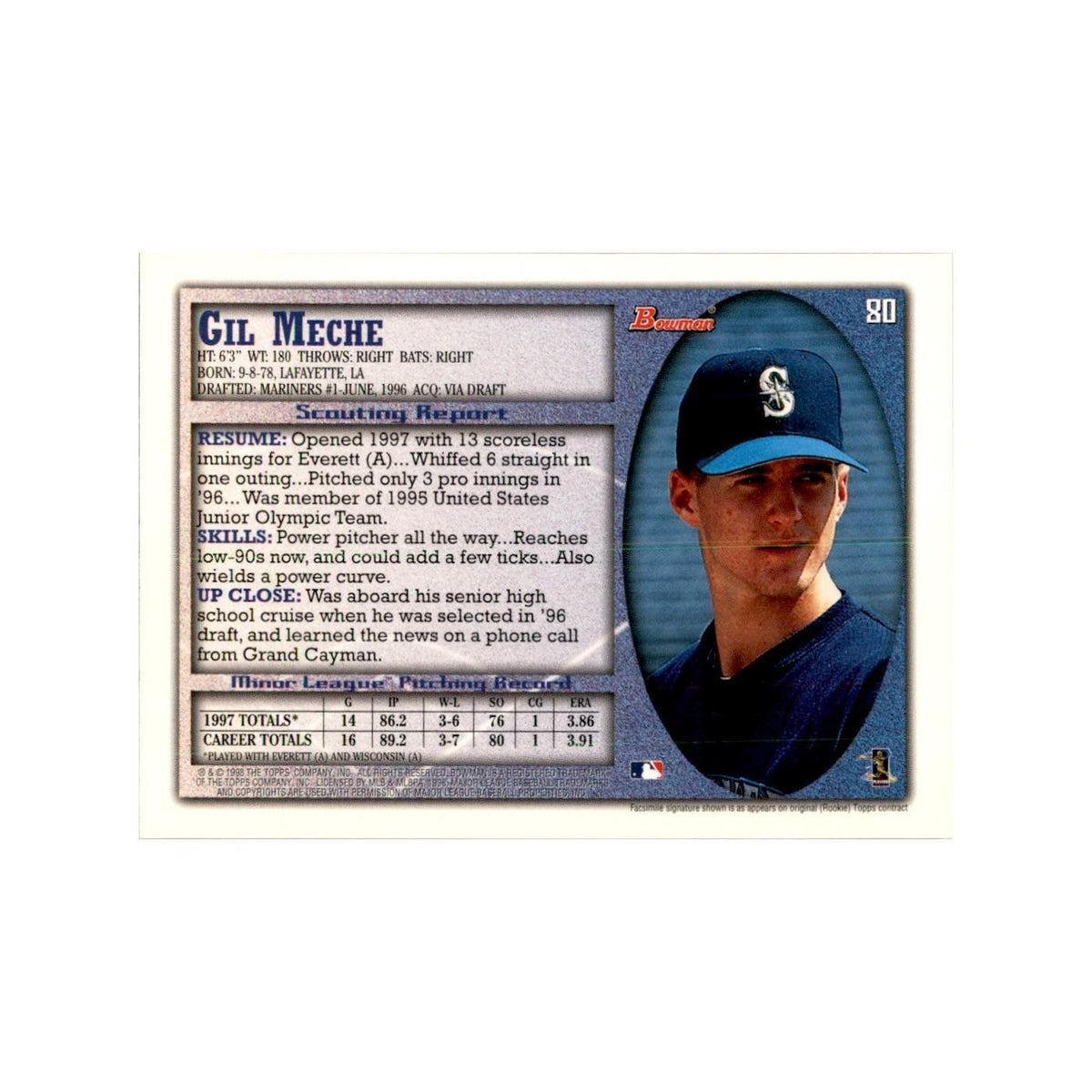 1998 Bowman Gil Meche Baseball Cards #80