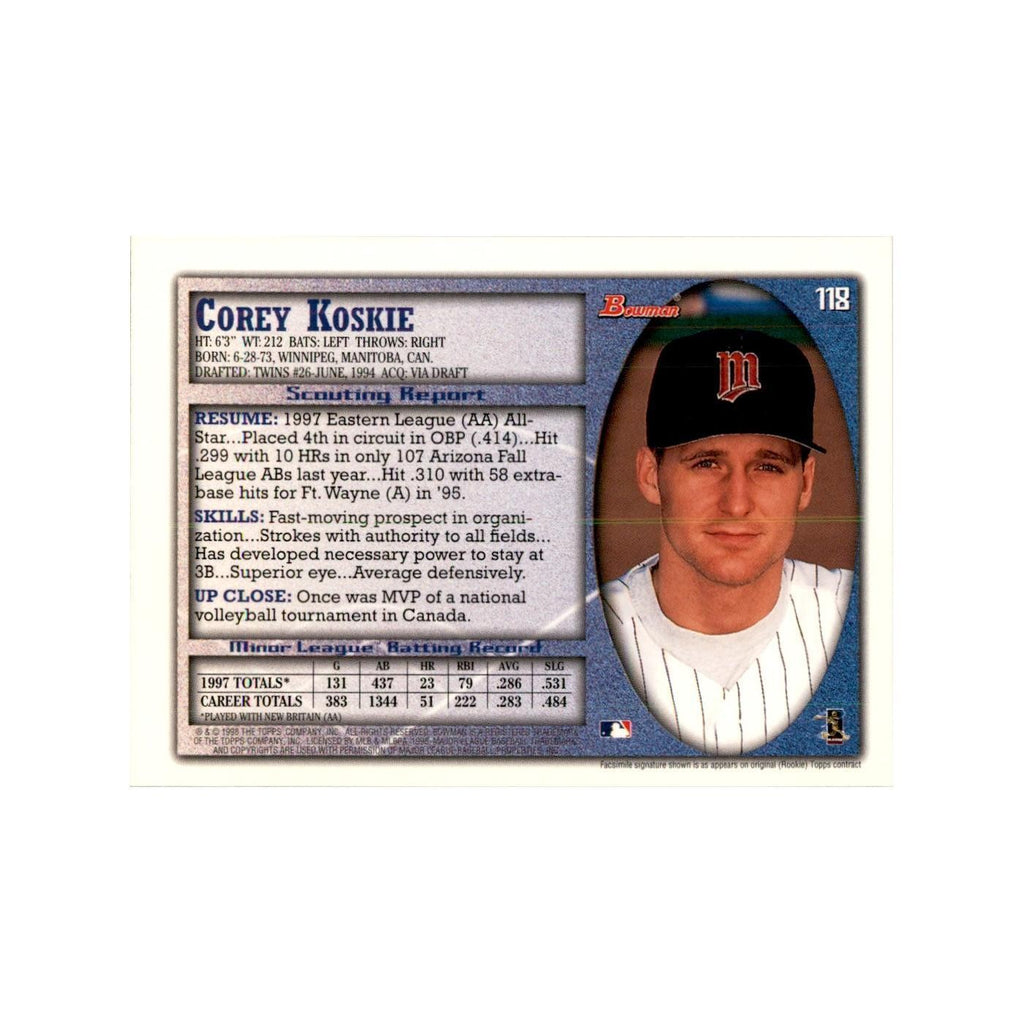 1998 Bowman Corey Koskie Baseball Cards #118
