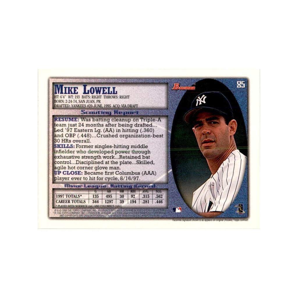1998 Bowman Mike Lowell Baseball Cards #85