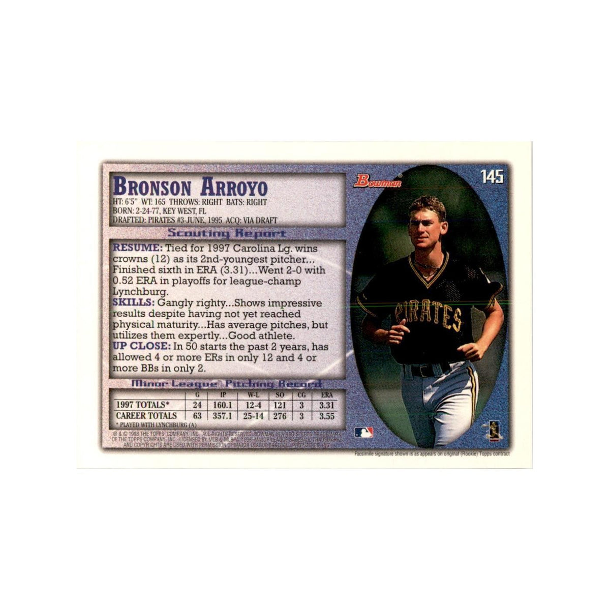 1998 Bowman Bronson Arroyo Baseball Cards #145
