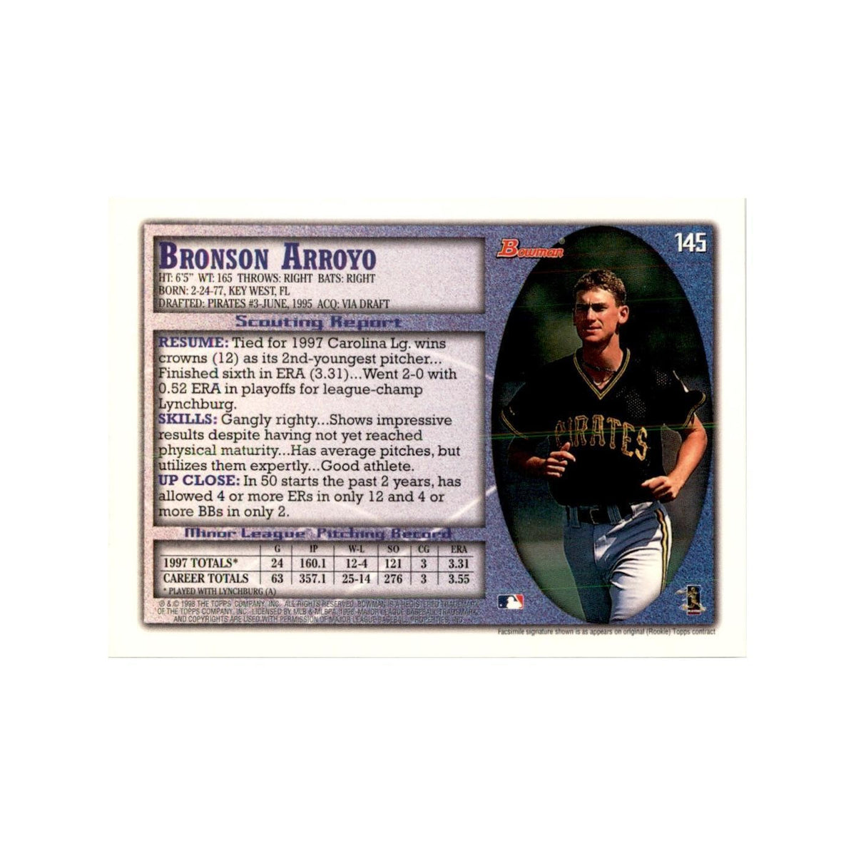 1998 Bowman Bronson Arroyo Baseball Cards #145