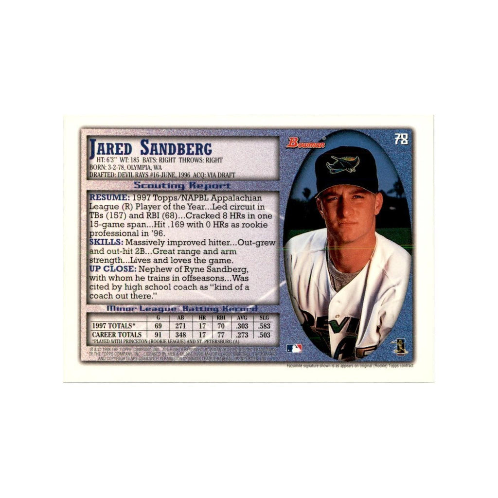 1998 Bowman Jared Sandberg Baseball Cards #78