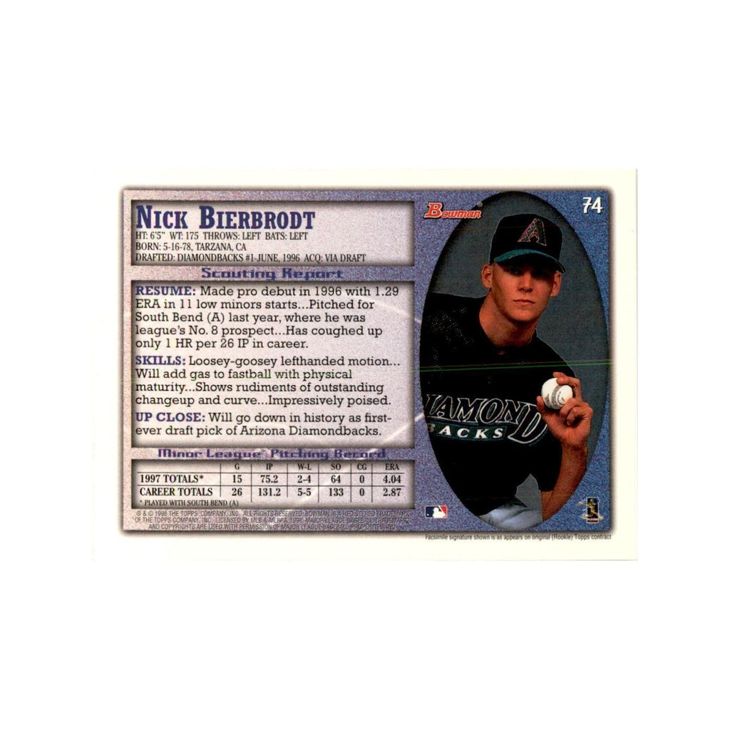 1998 Bowman Nick Bierbrodt Baseball Cards #74