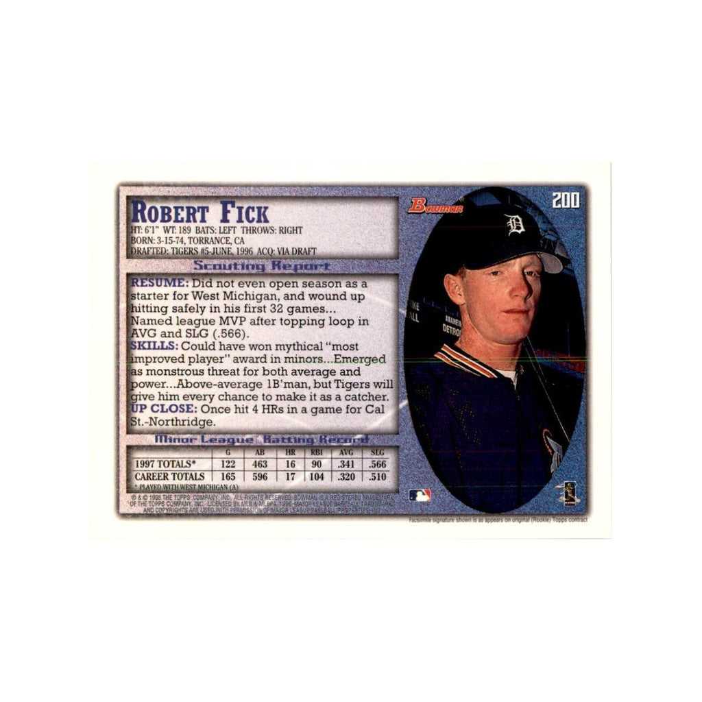 1998 Bowman Robert Fick Baseball Cards #200