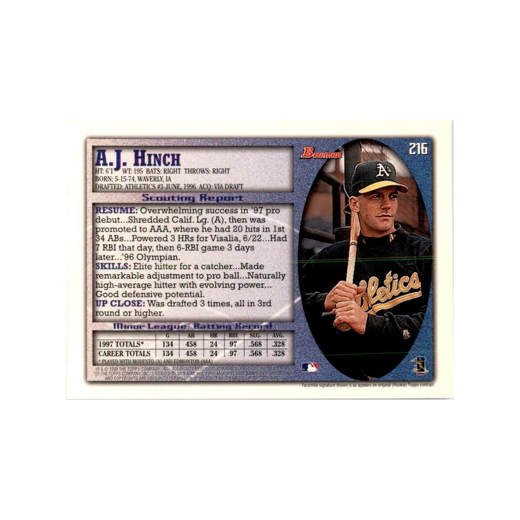 1998 Bowman A.J. Hinch Baseball Cards #216