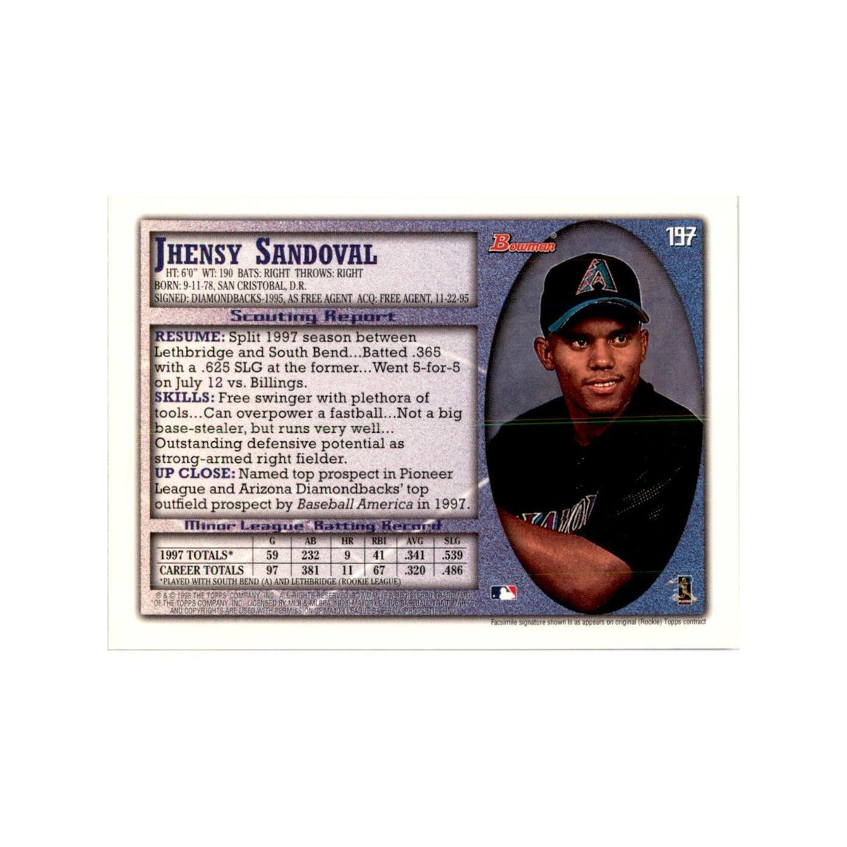1998 Bowman Jhensy Sandoval Baseball Cards #197