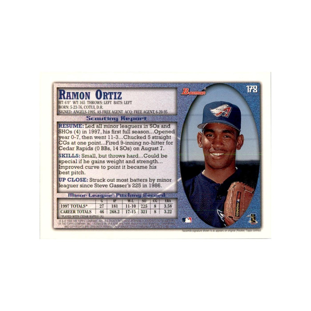1998 Bowman Ramon Ortiz Baseball Cards #178