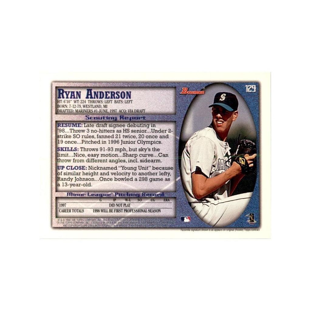 1998 Bowman Ryan Anderson Baseball Cards #129