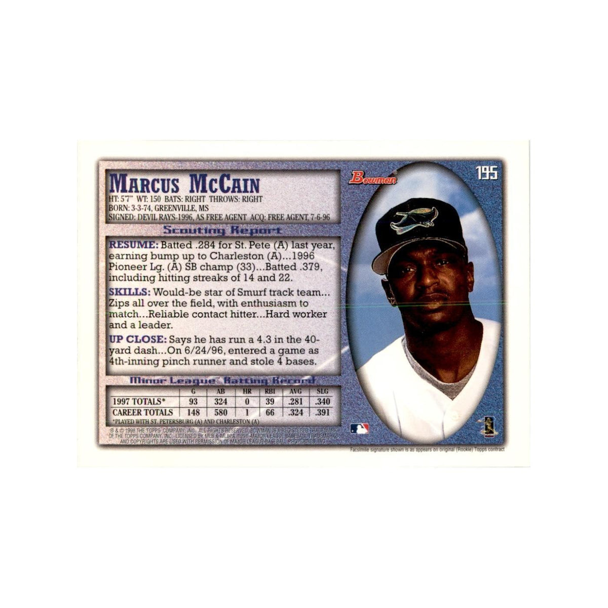 1998 Bowman Marcus McCain Baseball Cards #195