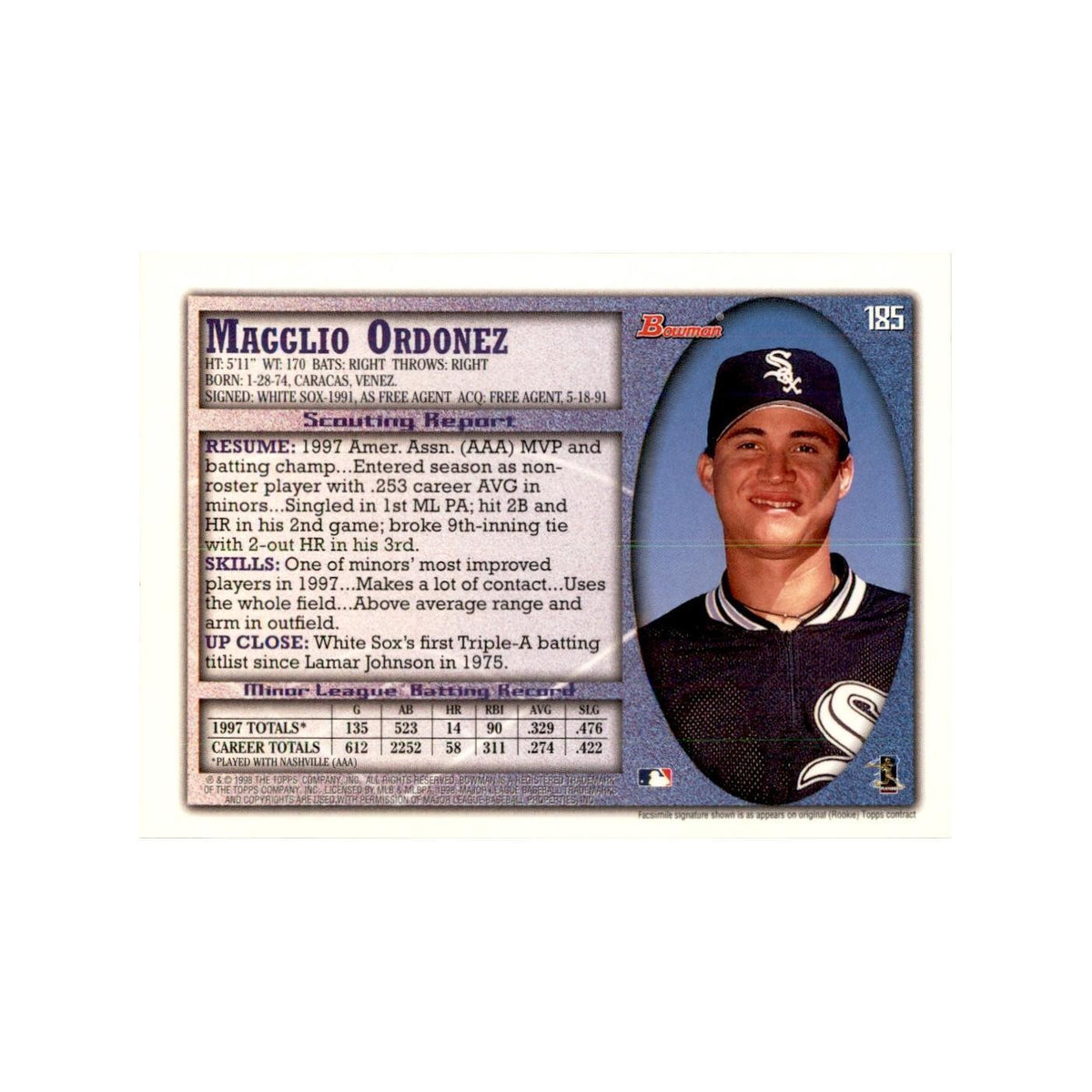 1998 Bowman Magglio Ordonez Baseball Cards #185