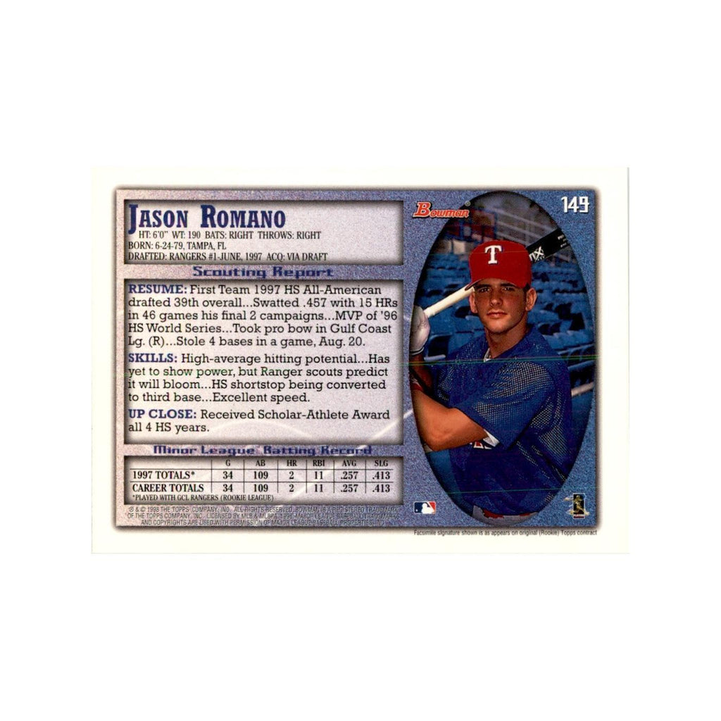 1998 Bowman Jason Romano Baseball Cards #149
