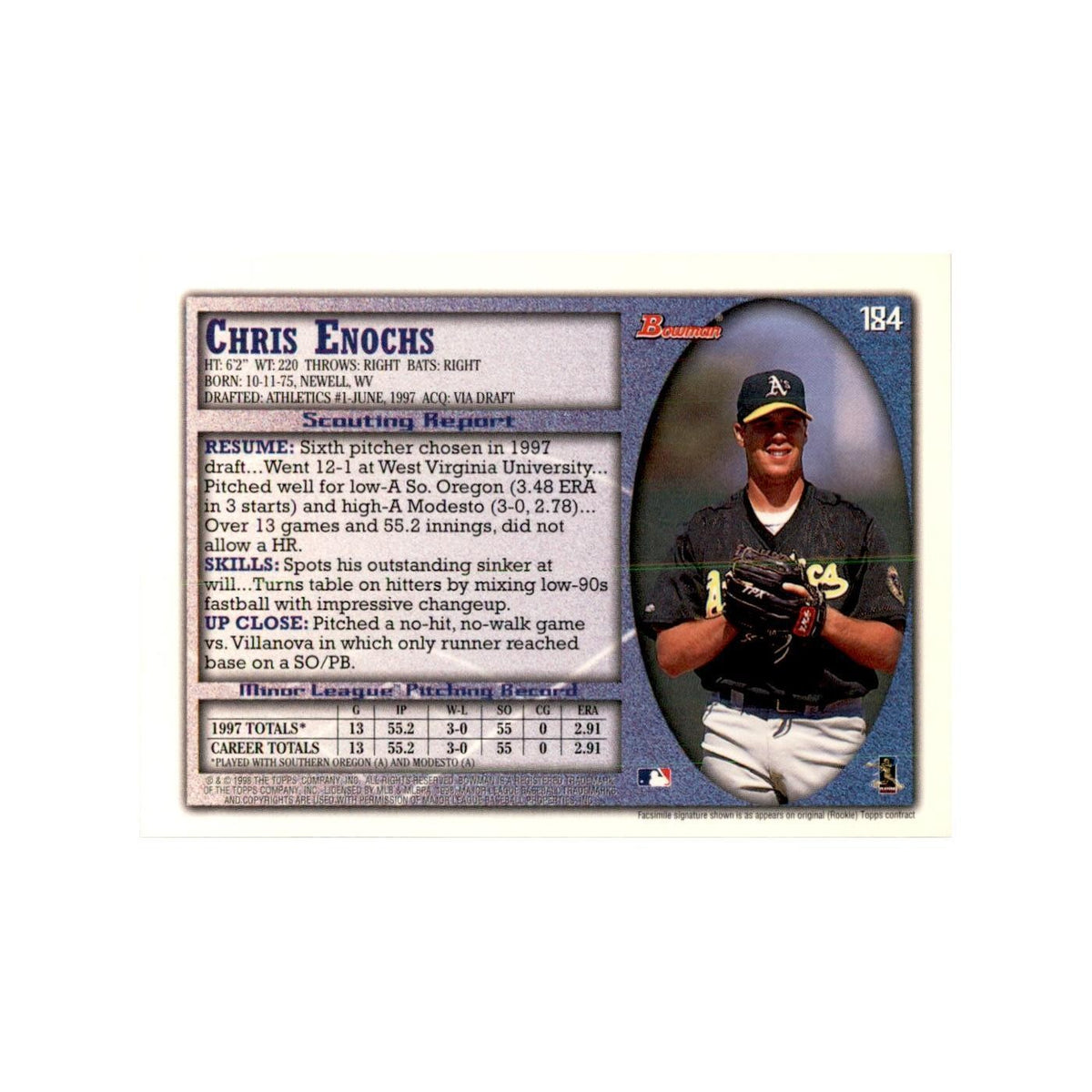 1998 Bowman Chris Enochs Baseball Cards #184
