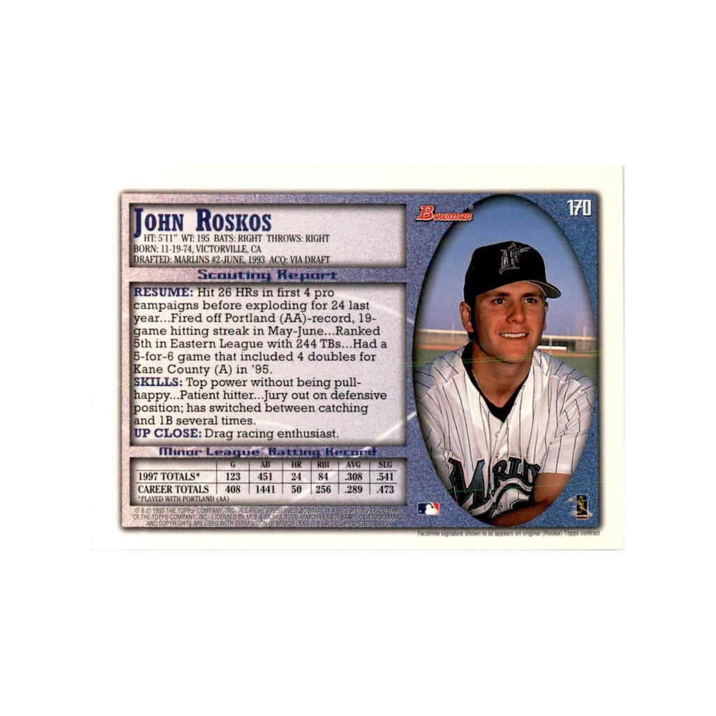 1998 Bowman John Roskos Baseball Cards #170