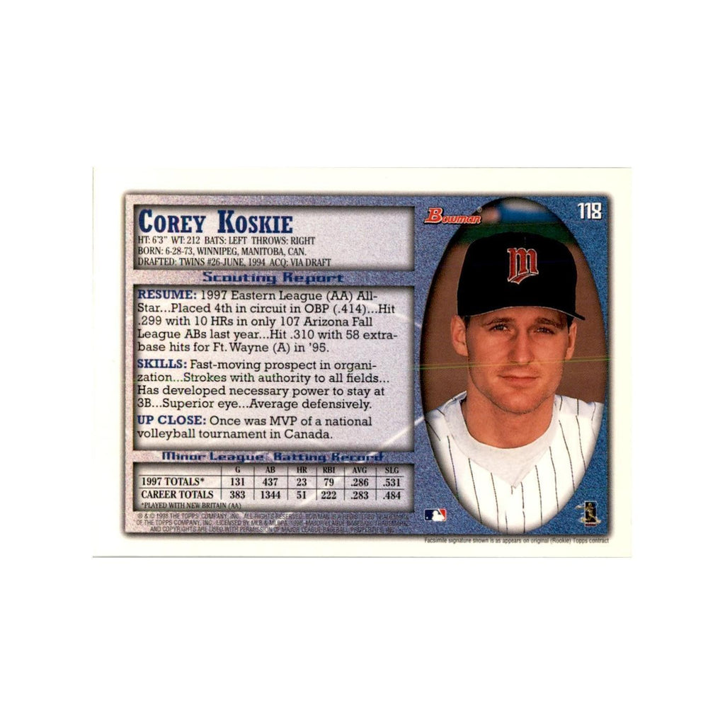 1998 Bowman Corey Koskie Baseball Cards #118
