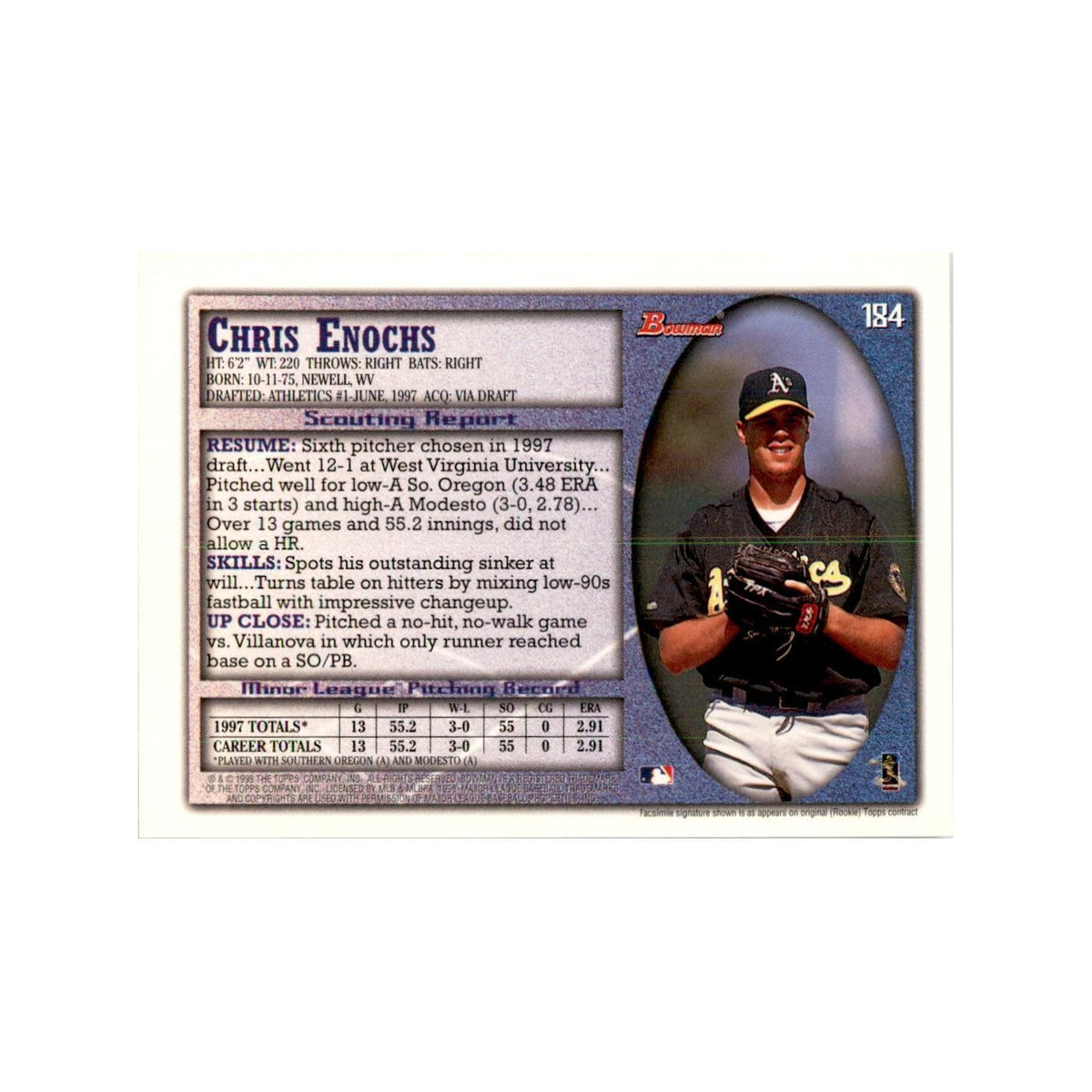1998 Bowman Chris Enochs Baseball Cards #184