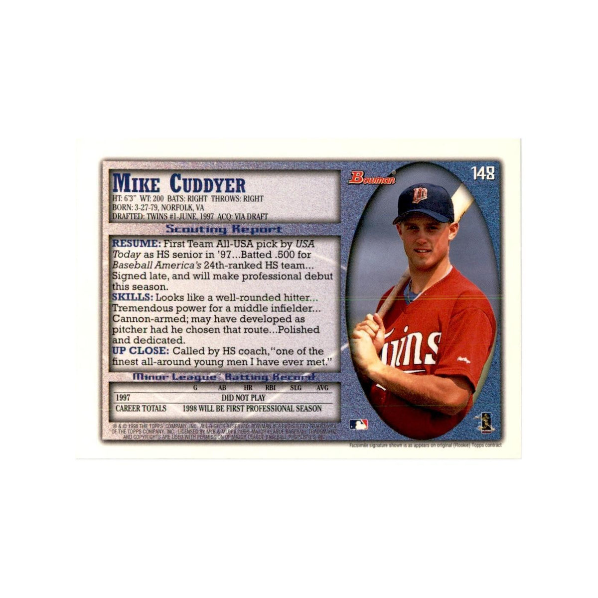 1998 Bowman Michael Cuddyer Baseball Cards #148