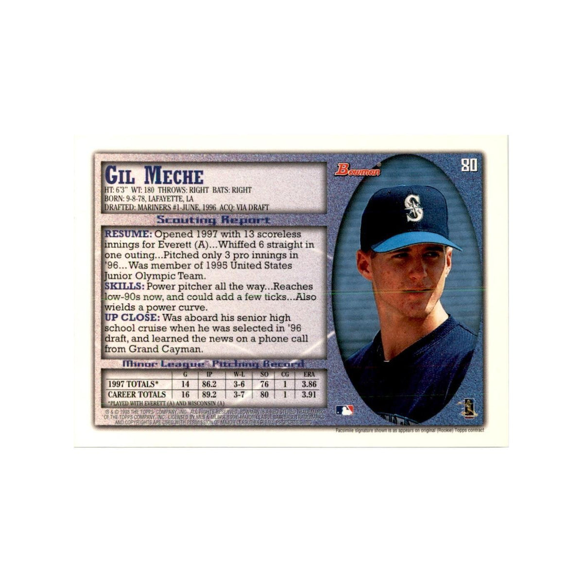 1998 Bowman Gil Meche Baseball Cards #80