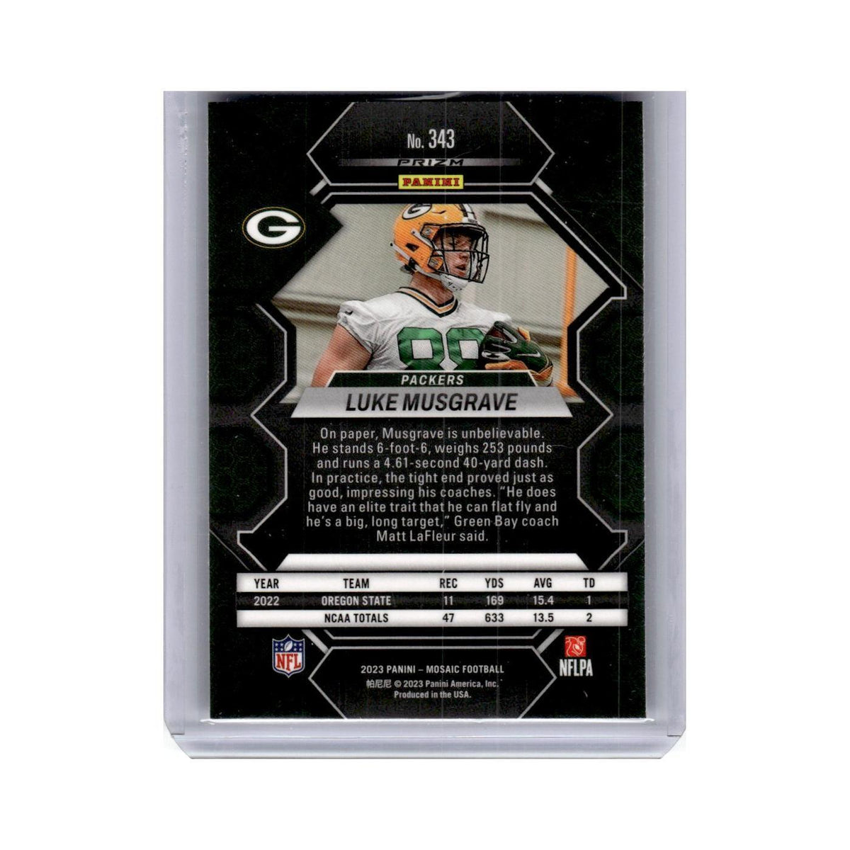 Luke Musgrave Rookie 2023 Panini Prizm Silver #343 Green Bay Packers NM