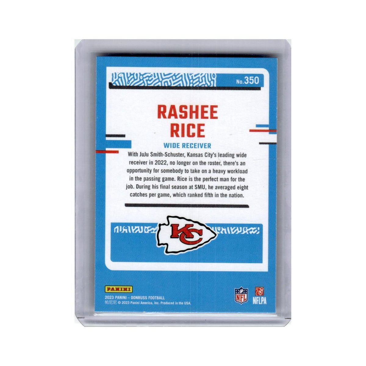Rashee Rice 2023 Donruss Rated Rookie #350 Kansas City Chiefs Football Card NM